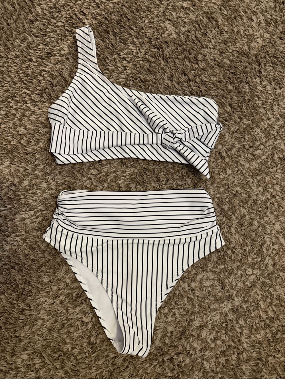 Striped One-Shoulder High Waist Bikini